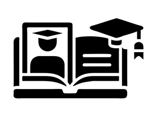 Academic achievement: graduation ceremony and library resources. This graphic depicts a graduation ceremony and a library, highlighting a celebratory and educational environment.