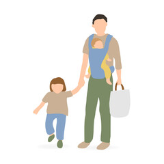 歩きながら話す父親と幼児（ベーシックカラー）