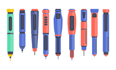 Set of insulin injection pen set collection, Insulin pen syringe. Diabetes treatment or weight management. Diet, weight loss, diabetes control injector, Medical shot for high blood glucose people.