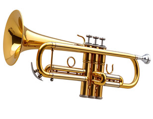 Obraz premium Glolden Trumpet Angled Side View with Detailed Valves, Transparent PNG