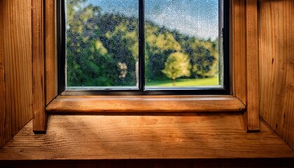 part of a wooden window with glass close up