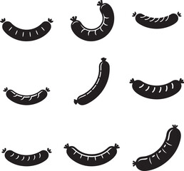 Black sausage icons food meat
