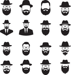Gentleman faces with hats and beards mustache