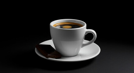 Obraz premium Elegant White Coffee Cup with Dark Chocolate on Saucer.