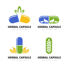 Set of herbal capsule logo set collection, pharmacy logo, Pill With Green Leaf, alternative and Homeopathy medicine concept, isolated on white background,  vector illustration