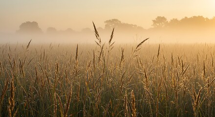 Fototapeta premium Misty Sunrise Over Golden Wheat Field