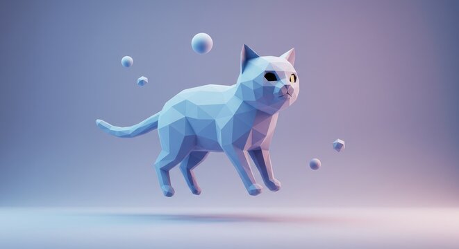 Geometric cat model light purple background