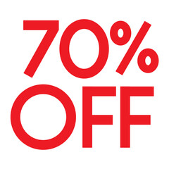 Bold Red 70% Off Discount Promotion Banner, Fifty Percent Price Reduction Sale Advertisement, Eye-Catching 70% Off Marketing Element for Retail, Promotional Graphic: Half Price Special Offer.
