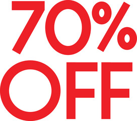 Bold Red 70% Off Discount Promotion Banner, Fifty Percent Price Reduction Sale Advertisement, Eye-Catching 70% Off Marketing Element for Retail, Promotional Graphic: Half Price Special Offer.