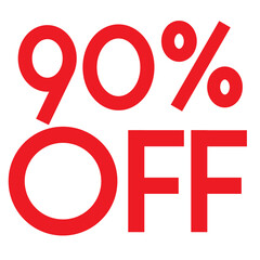 Bold Red 90% Off Discount Promotion Banner, Fifty Percent Price Reduction Sale Advertisement, Eye-Catching 90% Off Marketing Element for Retail, Promotional Graphic: Half Price Special Offer.