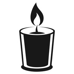 A lit candle in a glass black and white vector icon on white background.