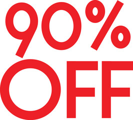 Bold Red 90% Off Discount Promotion Banner, Fifty Percent Price Reduction Sale Advertisement, Eye-Catching 90% Off Marketing Element for Retail, Promotional Graphic: Half Price Special Offer.