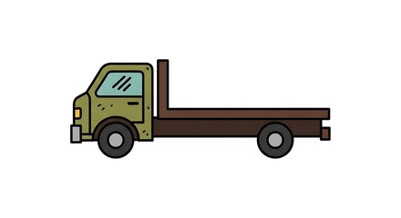 Fototapeta premium Flatbed truck illustration vector drawing transportation vehicle cargo delivery service design isolated