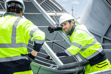 Professional engineer team service checking HVAC cooling tower, fan water Industry air conditioner