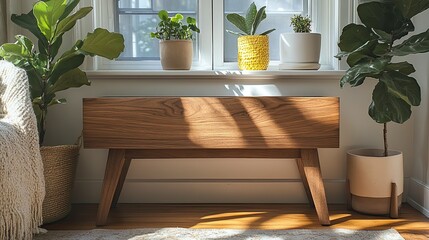 Wooden bench with hidden storage compartment, combining function and design