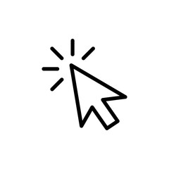 Computer mouse cursor arrow vector icon with radiating lines indicating a click