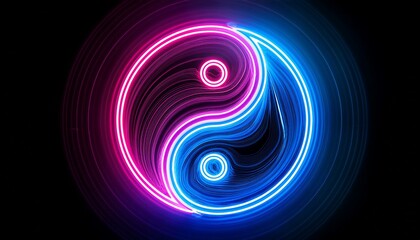 Naklejka premium yin yang neon light symbol in blue and pink colors on a black background