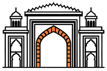 Majestic Indian Archway:  Bold Line Art Illustration,  Ornate Design, Cultural Heritage,  Architectural Graphic.