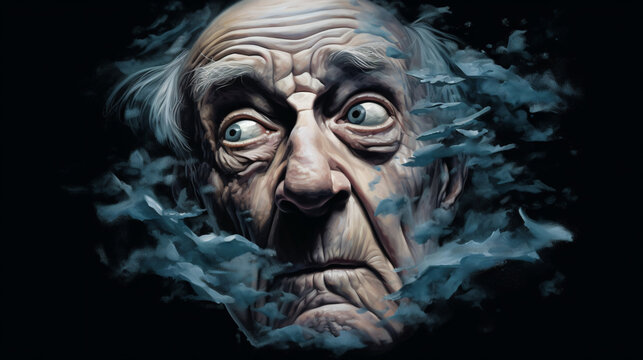 Abstract portrait of elderly man facing dementia.