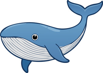 A cheerful cartoon illustration of a blue whale, swimming peacefully.