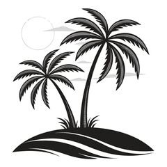 Fototapeta premium Serene Tropical Island Scene with Two Palm Trees Swaying Under a Gentle Sun