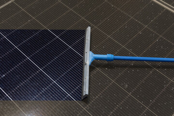 Cleaning Solar Panel concept, Sweeper dirty dust for power efficiency at solar panel surface tool