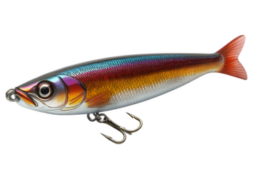 Fishing lure with treble hooks isolated on white background