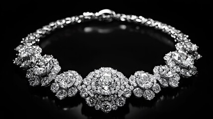 Luxurious diamond necklace product shot on black background | stock photo, jewelry, elegant, fashion accessory
