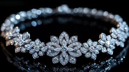 Luxurious diamond necklace product shot on black background | stock photo, jewelry, elegant, fashion accessory