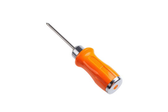 Orange handled screwdriver with silver shaft isolated on tool repair transparent background - Powered by Adobe