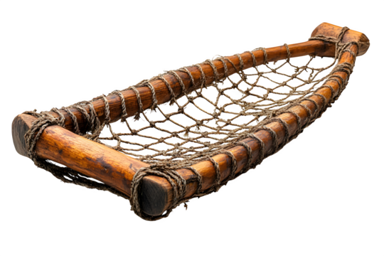 Fishing net with wooden handle isolated on white background