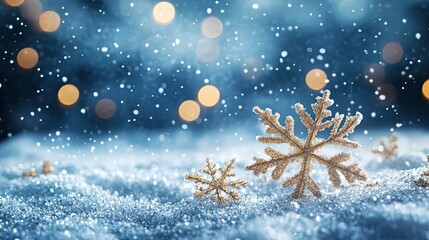 Magical snowfall featuring 3D Christmas snowflakes falling over festive winter background with holiday spirit