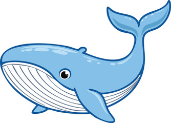 A cartoon-style illustration of a large, blue whale swimming peacefully.