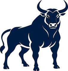 Strong charging bull vector. Black silhouette with sharp horns for branding, mascots, and graphic design.
