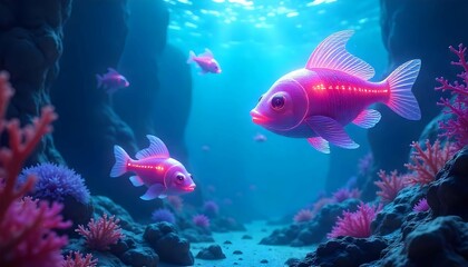 Fototapeta premium Vibrant 3D Cartoon Fish Underwater World
