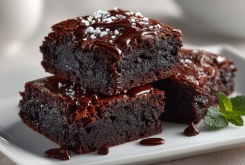 Deliciously Rich Chocolate Brownies with Melting Chocolate Drizzle and Sea Salt Garnish Perfect for Indulgent Desserts and Sweet Treats