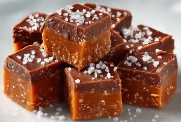 Deliciously Rich Chocolate Caramel Squares Topped with Flaky Sea Salt for Sweet Treat Lovers and Dessert Enthusiasts