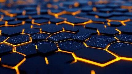Obraz premium Abstract glowing hexagon pattern, dark blue and orange