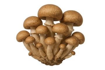Cluster of brown mushrooms growing together, isolated on a transparent background, ideal for food and nature projects