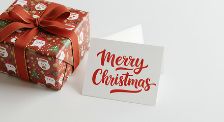 Festive Christmas gift and greeting card creates the heart of the holiday spirit, offering a delightful combination of yuletide symbols.