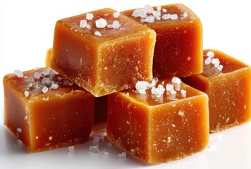 Deliciously Sweet Caramel Cubes with a Sprinkle of Sea Salt Perfect for Desserts, Confectionery, and Culinary Creations