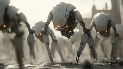 A horde of futuristic, robotic creatures