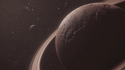 Naklejka premium Cosmic ringed planet, distant stars
