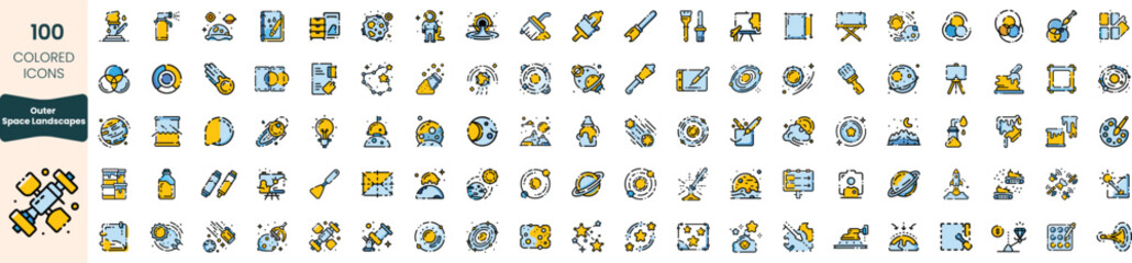 Collection of 100 colorful icons, featuring various themes like technology, nature, and tools. Perfect for enhancing visual communication in projects.