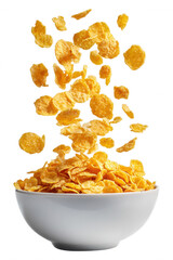 Falling Cornflakes and Milk Splash Transparent Background