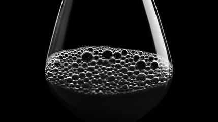 Close-up of dark liquid in a wine glass with bubbles