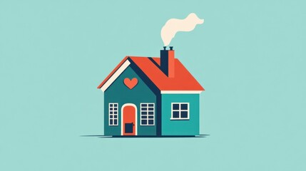 Simple, colorful illustration of a house with a heart and smoke