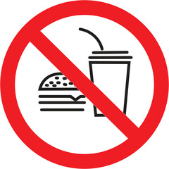 No Food or Drink Red Circle Prohibition Sign, Universal Symbol for Eating and Drinking Not Allowed, Public Area Restriction: No Food or Beverage Icon, Clear Warning Sign: Eating and Drinking. 