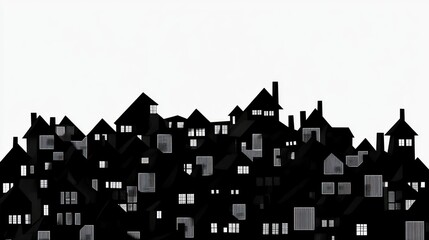 Silhouette of a city's rooftops and houses