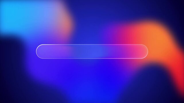 Transparent rounded rectangle glass frame background, realistic liquid glassmorphism user interface, abstract empty frosted plate on blue fluid gradient backdrop, blurred animated UI design loop